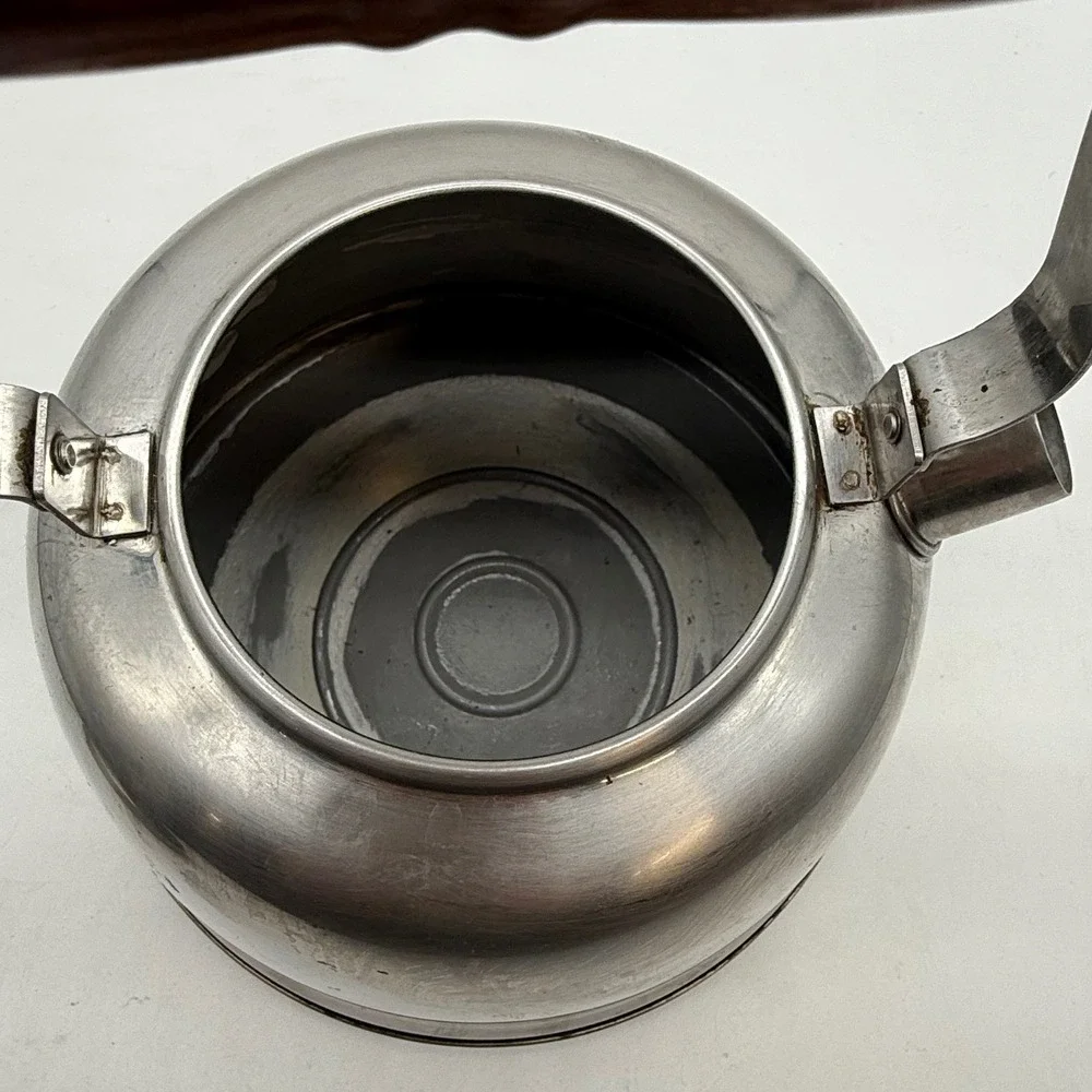 VTG Farberware 752 Stainless Steel Tea Kettle 1.5 Qt Wood Handle‎ handle Crack